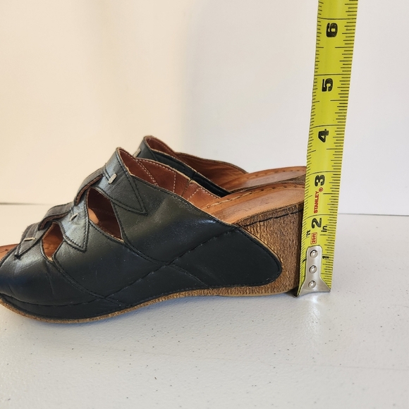 Volks Walkers Black Leather Open Toe Wedges Shoes Sandals Size 36 6 Boho Summer - Picture 6 of 6